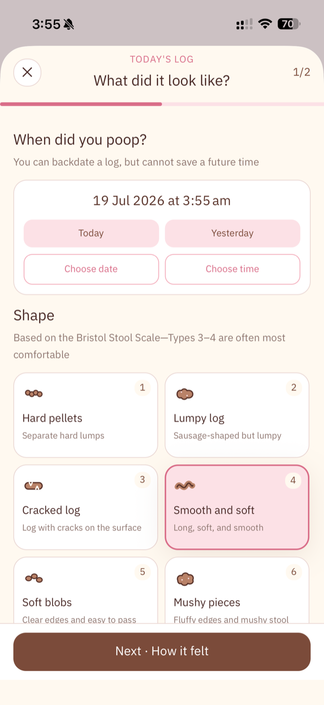 Logging a bathroom trip with the Bristol scale